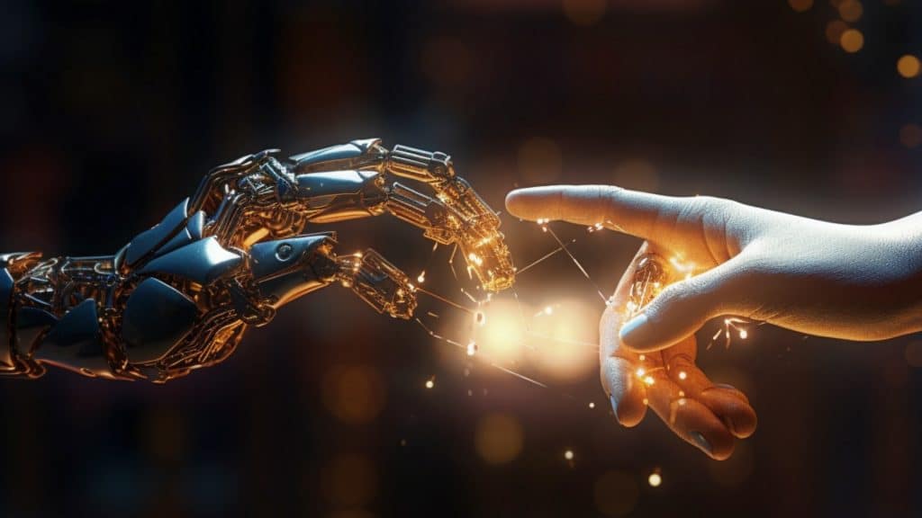 Robot and female hand touching