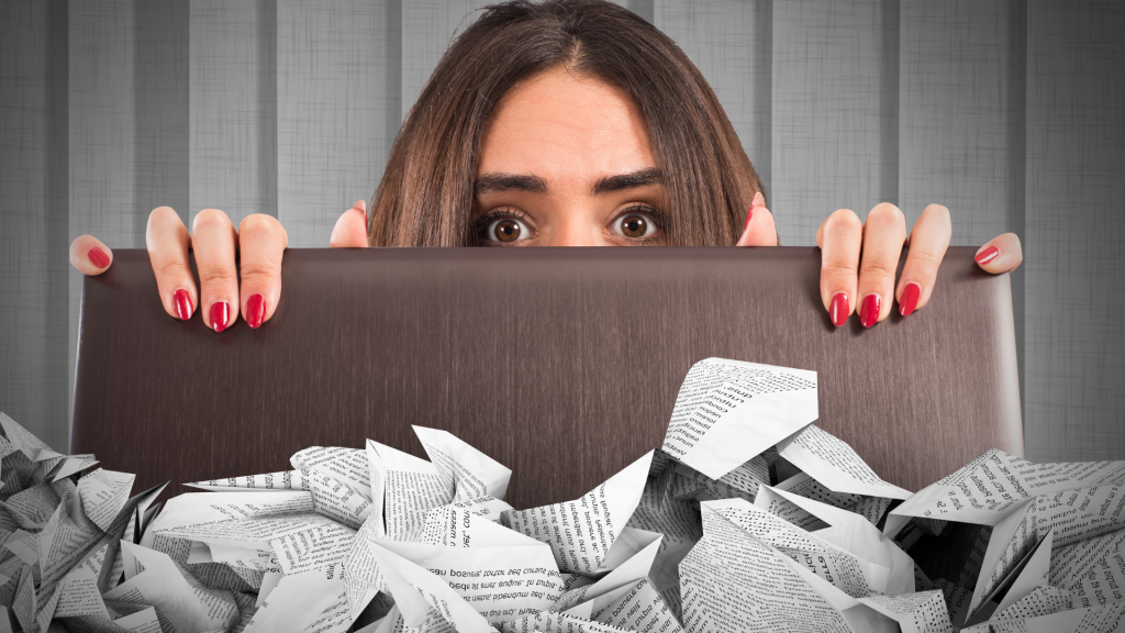 woman bogged down on computer